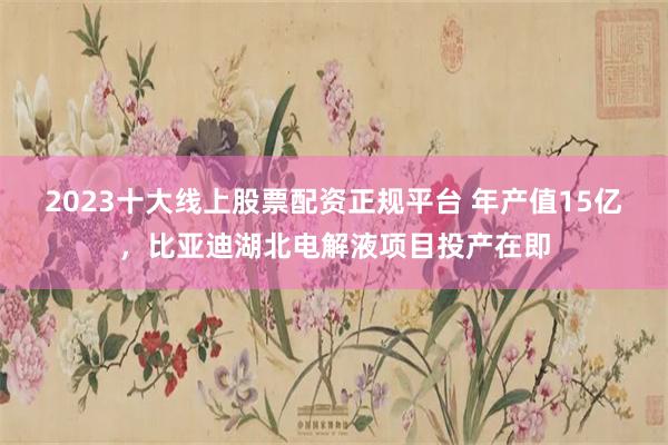 2023十大线上股票配资正规平台 年产值15亿，比亚迪湖北电解液项目投产在即