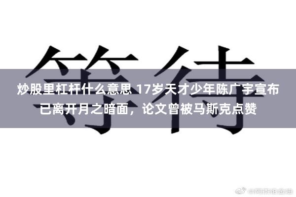 炒股里杠杆什么意思 17岁天才少年陈广宇宣布已离开月之暗面,论文曾被马斯克点赞